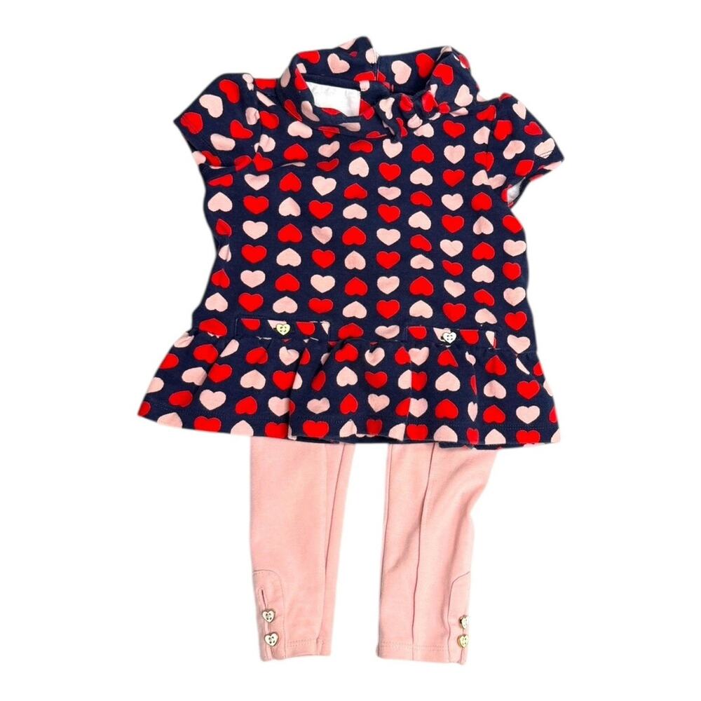 Janie‎ & Jack SS Red Pink Heart Top w Coordinating Leggings Set Girls Sz 3 EUC